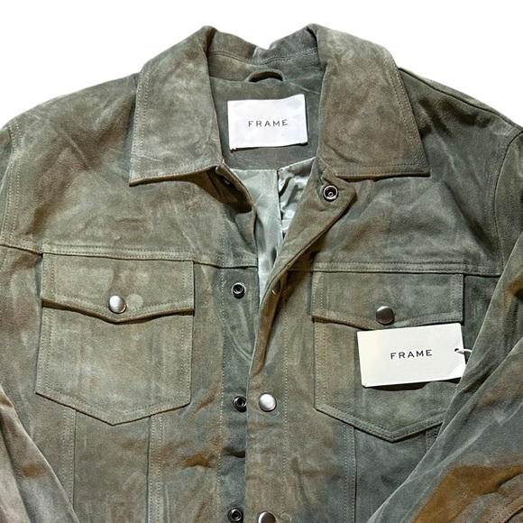 FRAME NWT Modern
Suede Trucker Jacket in Deep Army Sz M - Picture 9 of 12